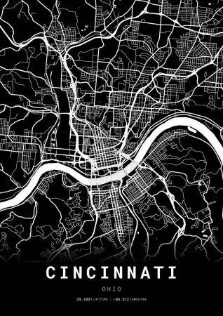 Illustration for Cincinnati City Map Frame, Cartography Map Print, Street Layout Map - Royalty Free Image