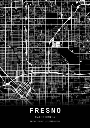 Fresno Stadtplan Rahmen, Kartographie Karte drucken, Straßenkarte