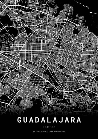 Illustration for Guadalajara City Map Frame, Cartography Map Print, Street Layout Map - Royalty Free Image