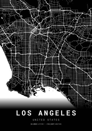 Illustration for Los Angeles City Map Frame, Cartography Map Print, Street Layout Map - Royalty Free Image