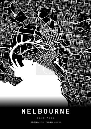 Ilustración de Mapa de Melbourne, Mapa de Cartografía Imprimir, Mapa de trazabilidad de la calle - Imagen libre de derechos