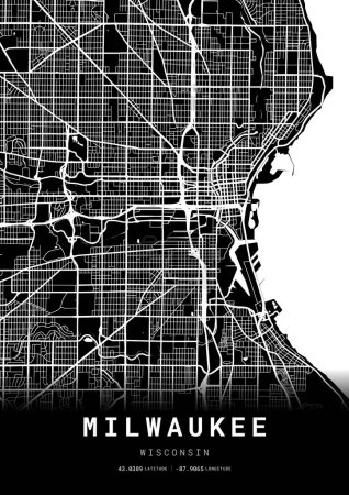 Illustration for Milwaukee City Map Frame, Cartography Map Print, Street Layout Map - Royalty Free Image