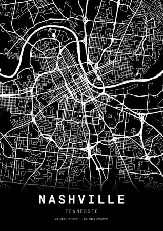 Nashville City Map Frame, Cartography Map Print, Street Layout Map