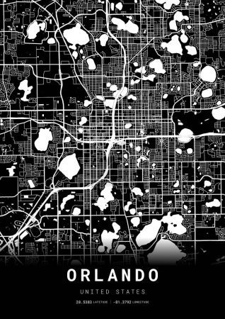 Téléchargez les illustrations : Orlando City Map Frame, Cartographie Carte imprimée, Street Layout Carte - en licence libre de droit