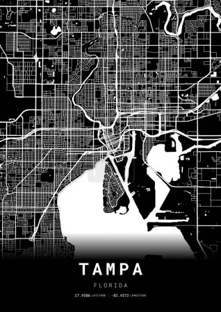 Illustration for Tampa City Map Frame, Cartography Map Print, Street Layout Map - Royalty Free Image