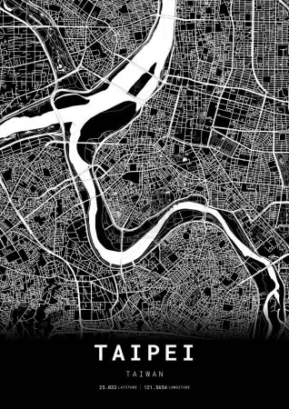 Téléchargez les illustrations : Cadre de la carte de la ville de Taipei, Cartographie Carte imprimée, Carte de l'aménagement de la rue - en licence libre de droit