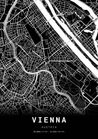 Téléchargez les illustrations : Cadre de la carte de la ville de Vienne, Cartographie Carte imprimée, Carte de l'aménagement de la rue - en licence libre de droit