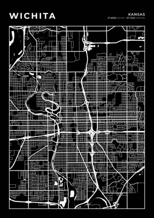 Mapa de Wichita Marco de Arte de Pared, Cartografía Mapa Imprimir, Mapa de Diseño de la Ciudad