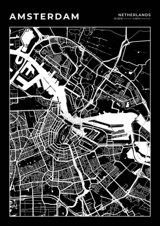 Téléchargez les illustrations : Amsterdam Carte Cadre d'art mural, Cartographie Carte imprimée, Plan de la ville - en licence libre de droit