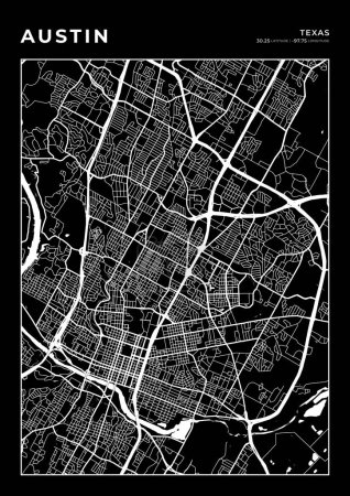 Ilustración de Mapa de Austin Marco de Arte de Pared, Mapa de Cartografía Imprimir, Mapa de Diseño de la Ciudad - Imagen libre de derechos