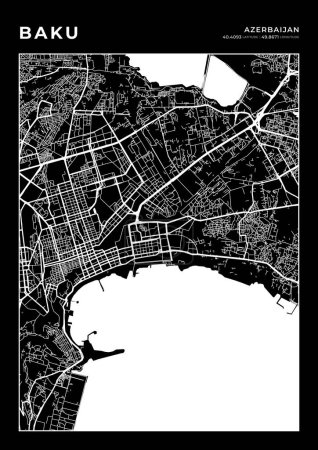Illustration for Baku Map Wall Art Frame, Cartography Map Print, City Layout Map - Royalty Free Image