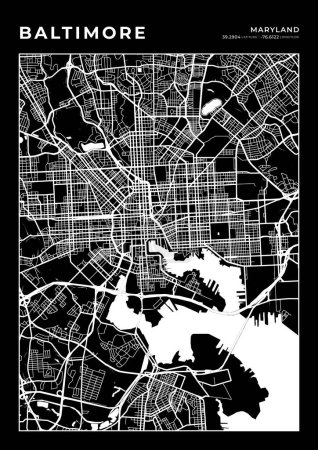 Illustration for Baltimore Map Wall Art Frame, Cartography Map Print, City Layout Map - Royalty Free Image