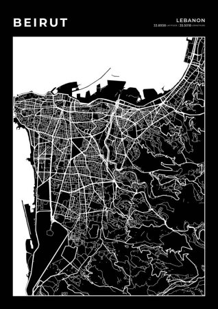 Beirut Karte Wall Art Frame, Kartographie Landkarte Print, City Layout Map