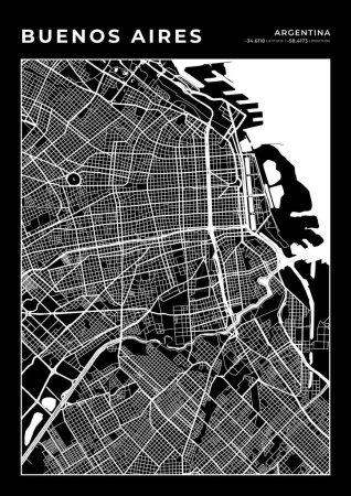 Illustration for Buenos Aires Map Wall Art Frame, Cartography Map Print, City Layout Map - Royalty Free Image