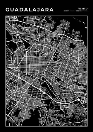 Illustration for Guadalajara Map Wall Art Frame, Cartography Map Print, City Layout Map - Royalty Free Image