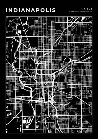 Illustration for Indianapolis Map Wall Art Frame, Cartography Map Print, City Layout Map - Royalty Free Image