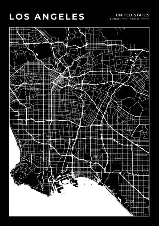 Illustration for Los Angeles Map Wall Art Frame, Cartography Map Print, City Layout Map - Royalty Free Image