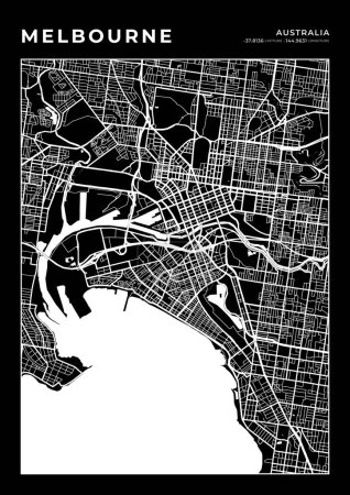 Ilustración de Mapa de Melbourne Marco de pared del arte, Cartografía Mapa Imprimir, Mapa del diseño de la ciudad - Imagen libre de derechos