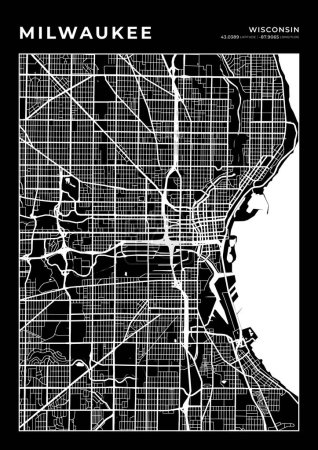 Illustration for Milwaukee Map Wall Art Frame, Cartography Map Print, City Layout Map - Royalty Free Image
