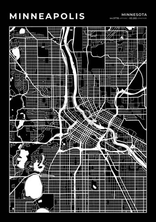 Cadre d'art mural de carte de Minneapolis, impression de carte de cartographie, carte d'aménagement de la ville