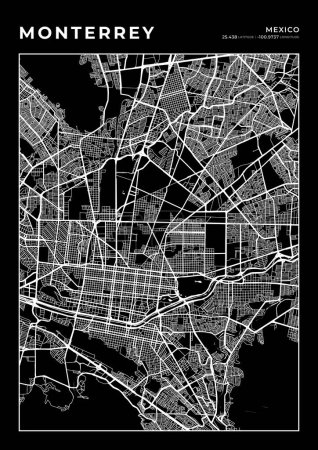 Monterrey Map Wall Art Frame, Cartography Map Print, City Layout Map
