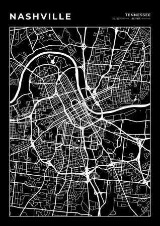 Nashville Map Wall Art Frame, Cartography Map Print, City Layout Map