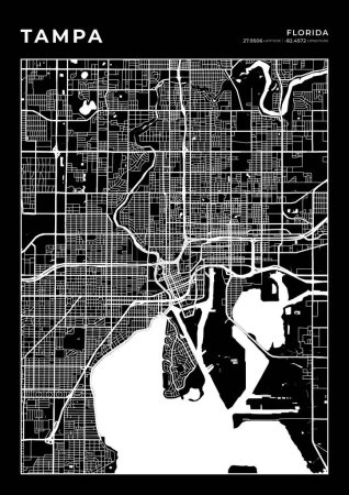 Illustration for Tampa Map Wall Art Frame, Cartography Map Print, City Layout Map - Royalty Free Image