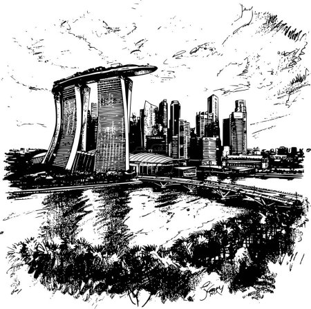 Skizzierte Skyline von Singapur, künstlerische Impressionen