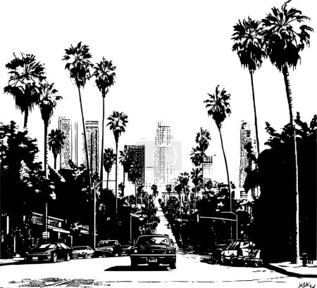 Illustration for Los Angeles in Black and White Color Palette, Pixel Art Delight - Royalty Free Image