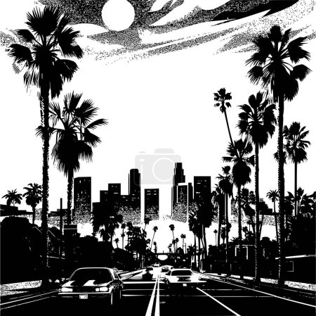 Illustration for Flat Vector Art Illustration of Los Angeles, Epic Composition - Royalty Free Image