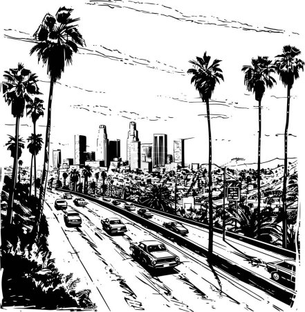 Illustration for Illustration Print of Los Angeles, Whimsical Skyline Sketch - Royalty Free Image