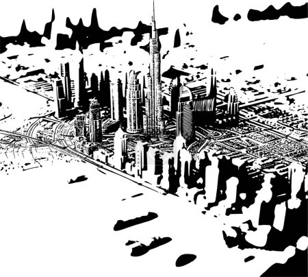 Drahtgitterkarte von Dubai aus der Luft, geometrische Darstellung