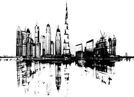 Full Screen X-Ray Style View of Dubai City, Architectural Details