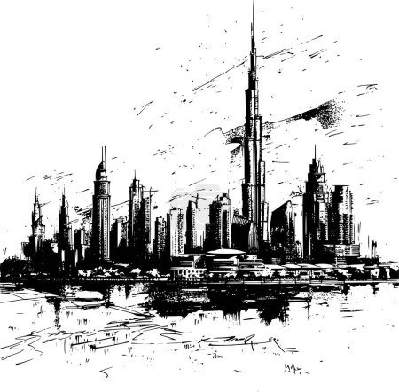 Skizzierte Skyline von Dubai, künstlerische Impressionen