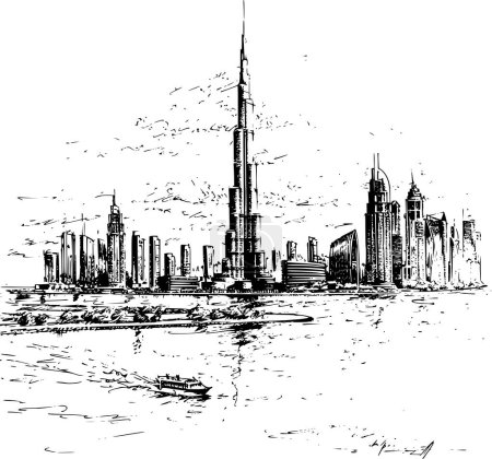Skizzierte Skyline von Dubai, künstlerische Impressionen