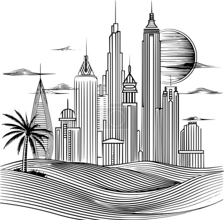 Ilustración de Ciudad con edificios Paisaje, Dubai Sencillez urbana - Imagen libre de derechos