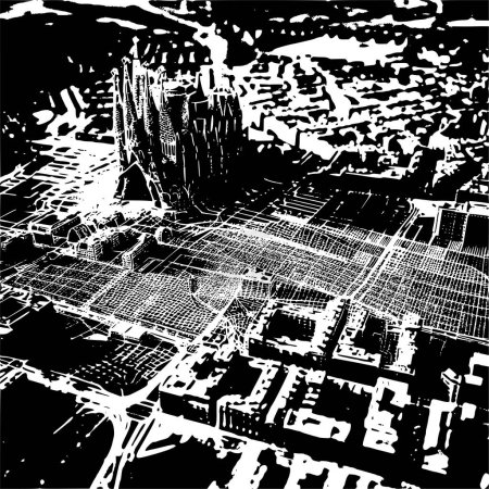 Aerial View Wireframe Map of Barcelona, Geometric Representation