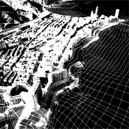 Drahtgitterkarte von Barcelona aus der Luft, geometrische Darstellung