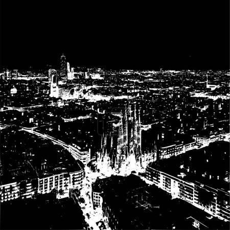 Vista completa del estilo de rayos X de la ciudad de Barcelona, detalles arquitectónicos