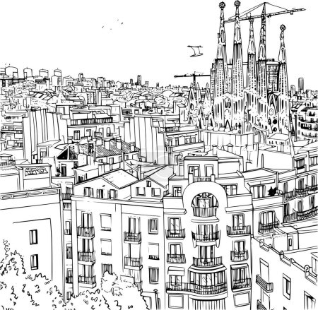 Ilustración de Ciudad con edificios Paisaje, Barcelona Sencillez urbana - Imagen libre de derechos