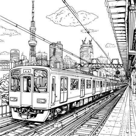 Téléchargez les illustrations : Illustration Design de Tokyo, Black and White Line Art de Tokyo City - en licence libre de droit