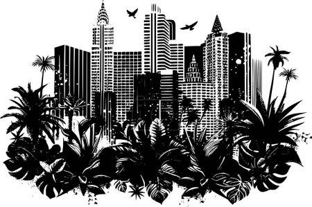 Illustration for Urban Las Vegas City Skylines Line Art with Greenery, Las Vegas Illustration Sketch - Royalty Free Image