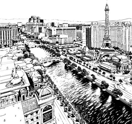 Ilustración de Ilustración Diseño de Las Vegas, Línea Blanca y Negra Arte de Las Vegas City - Imagen libre de derechos