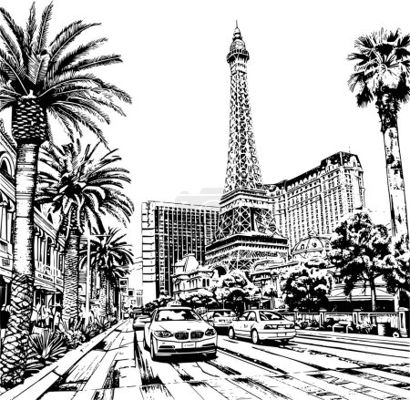 Illustration for Las Vegas Coloring Book Illustration, Outline Realistic Image of Sightseeing in Las Vegas - Royalty Free Image