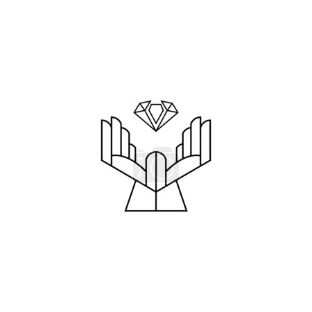Diamond in Hands Vector Illustration. Vektor abstrakte Logodesign-Vorlagen im trendigen linearen Minimal-Stil - Hände mit Diamanten