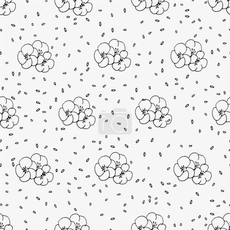 Seamless pattern with flax plant seeds and flowers. Vector hand drawn illustration