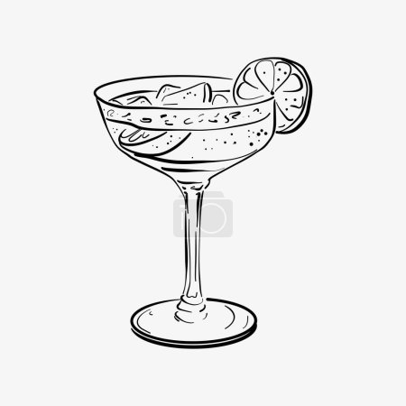 Hand drawn sketch cocktail. Alcohol drink coctail background. Composition for bar menu. Doodle vector illustration.
