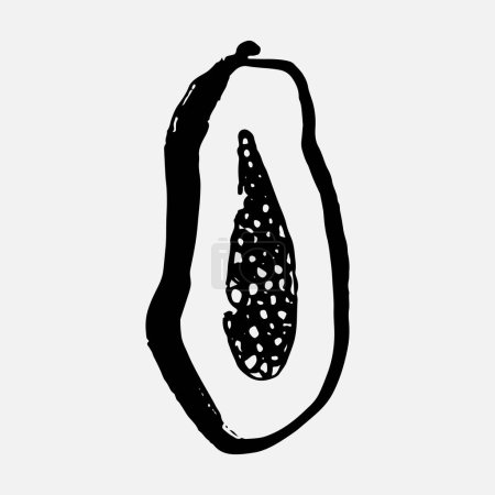 Hand drawn papaya on a white isolated background. Doodle, simple outline illustration. It can be used for decoration of textile, paper and other surfaces