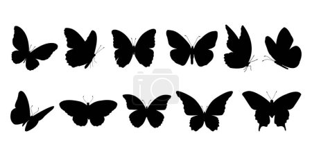 Ilustración de Conjunto de vectores de silueta negro mariposa, vector Monarch Butterfly Clipart Collection. - Imagen libre de derechos