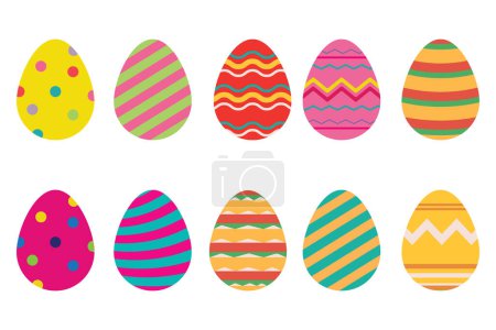 Ilustración de Huevos de Pascua establecer diseño plano sobre fondo blanco. - Imagen libre de derechos